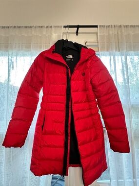 The North Face Women’s Red Hooded Quilted Puffer Coat